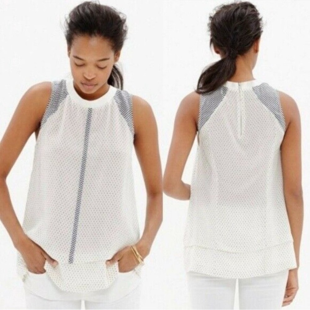 Madewell Incline Silk Black White Dot Print Tank Top